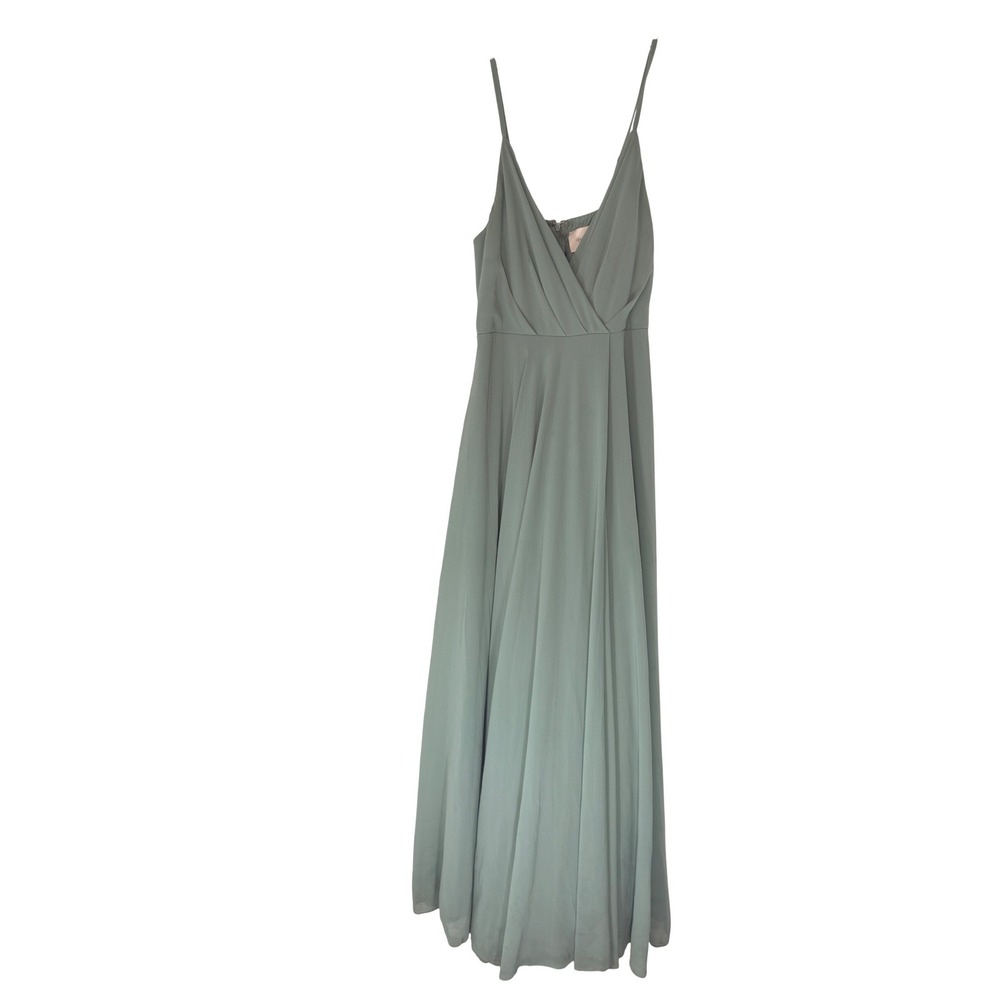 BHLDN Eva Maxi Dress Sage Green Chiffon V-Neck Bridesmaid Wedding Gown Medium